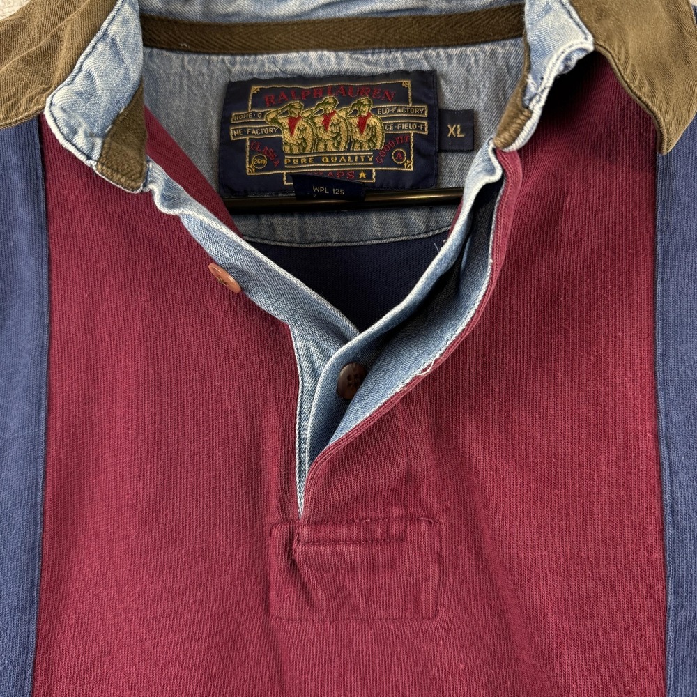 Vintage Chaps Ralph Lauren Rugby Polo Shirt Mens XL Colorblock Long Sleeve - Picture 6 of 9